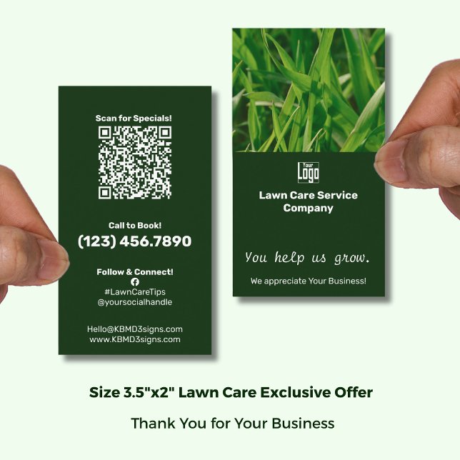 Tarjeta De Visita Lawn Care You Help Us Grow Appreciation (Lawn Care You Help Us Grow Appreciation Business Card with Logo; Size 3.5x2 Portrait Format)