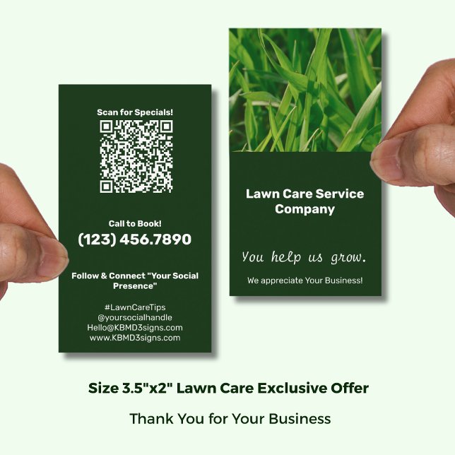 Tarjeta De Visita Lawn Care You Help Us Grow Thank You (Lawn Care You Help Us Grow Thank You Business Card Exclusive QR code Offer; Size 3.5x2 (US) Portrait)