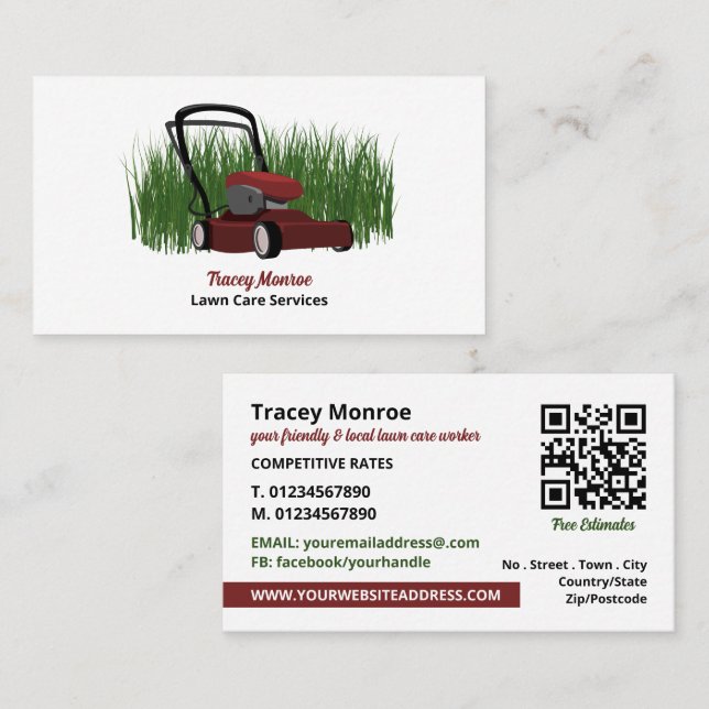 Tarjeta De Visita Lawn-Mower en Grass, Lawn Care Services (Anverso / Reverso)