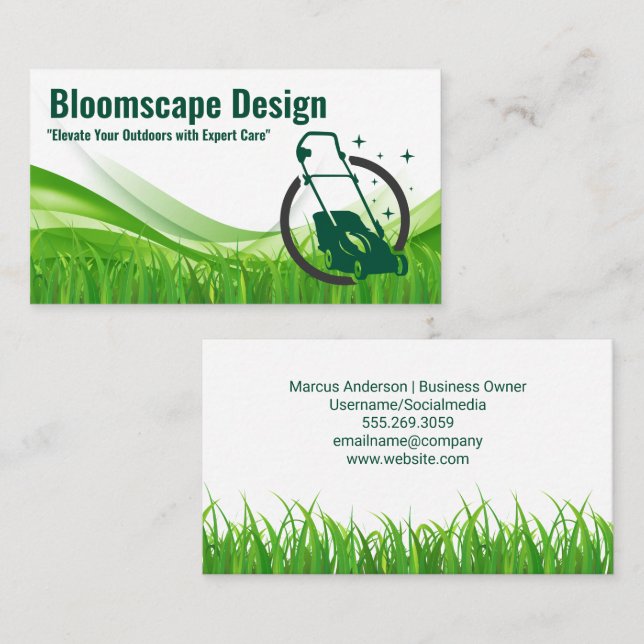 Tarjeta De Visita Lawn Mower Grass | Landscaper Services (Anverso / Reverso)