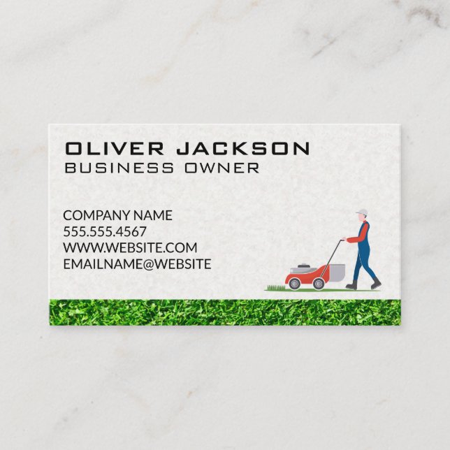 Tarjeta De Visita Lawn Mower Guy Cutting Grass | Gardener (Anverso)