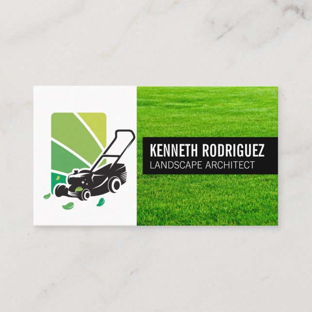 Tarjeta De Visita Lawn Mower Landscaping Logo | Grass (Anverso)