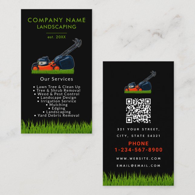 Tarjeta De Visita Lawn Mowing Landscaping Garden Lawn Care Black (Anverso / Reverso)