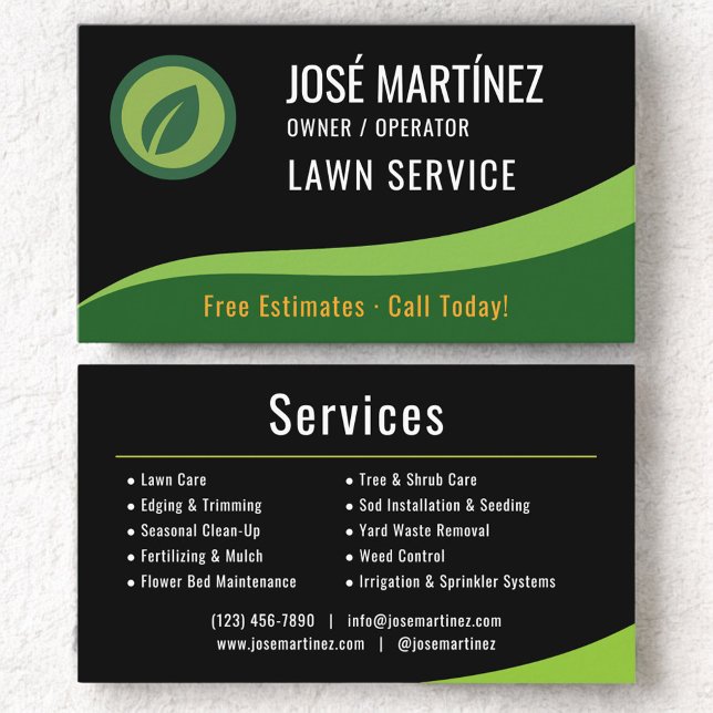 Tarjeta De Visita Lawn Service Landscaping Mowing Black Green  (Subido por el creador)