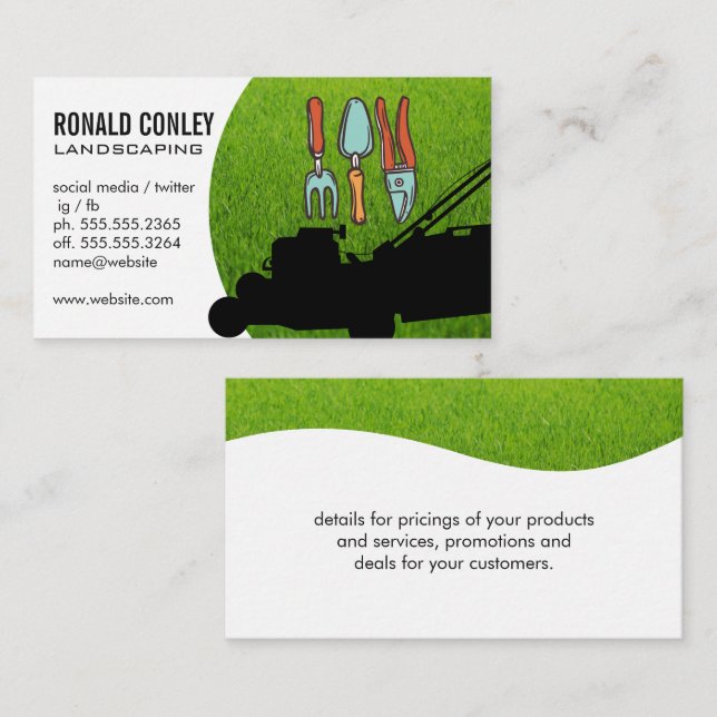 Tarjeta De Visita Lawnmower | Logotipo de herramientas de jardinería (Anverso / Reverso)