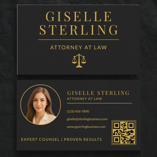 Tarjeta De Visita Lawyer Black & Gold Attorney at Law QR Code (Subido por el creador)