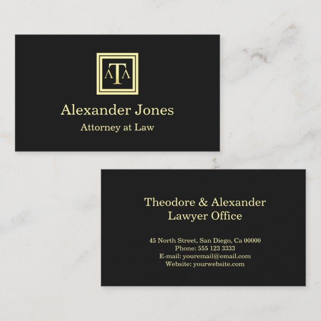 Tarjeta De Visita Lawyer Black Modern Business Card (Anverso / Reverso)