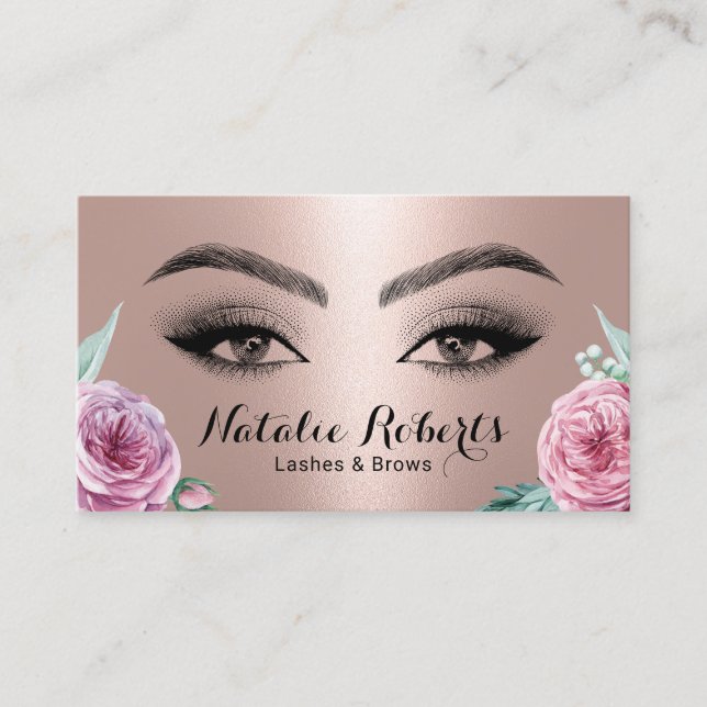Tarjeta De Visita Lazas Artista maquillador Rosa Salón Dorado Floral (Anverso)