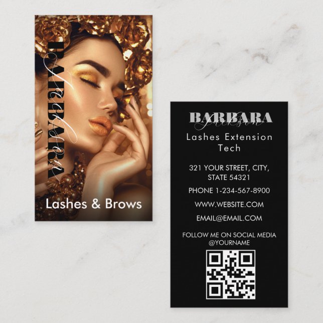 Tarjeta De Visita Lazas Brows Artista Rubor Salón De Belleza De Oro (Anverso / Reverso)