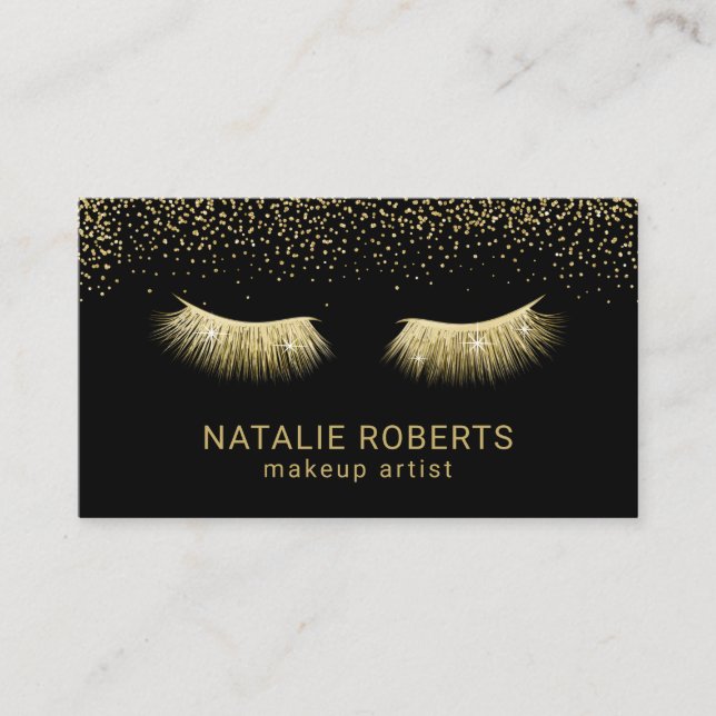 Tarjeta De Visita Lazas maquillaje Artista Moda Oro Extensiones Eyel (Anverso)