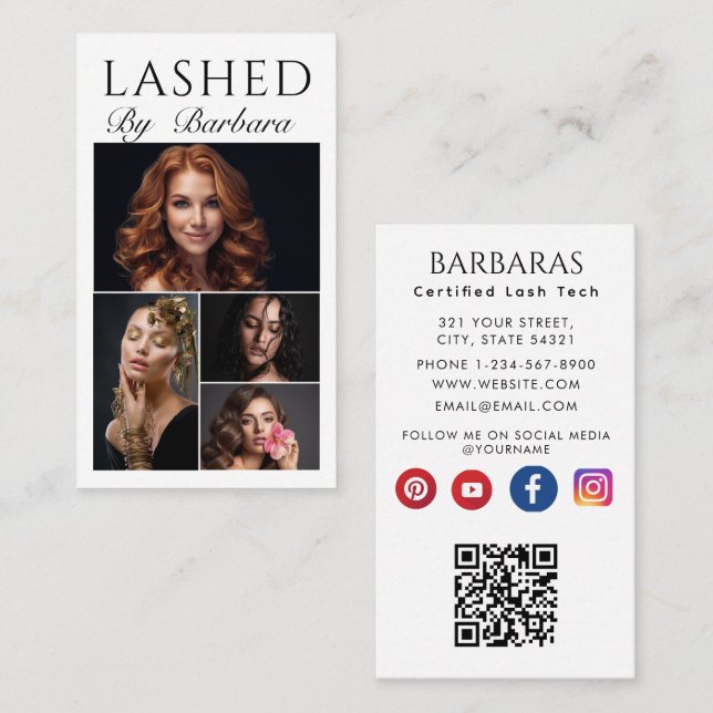 Tarjeta De Visita Lazas maquillaje artista negro moderno código qr f (Anverso / Reverso)