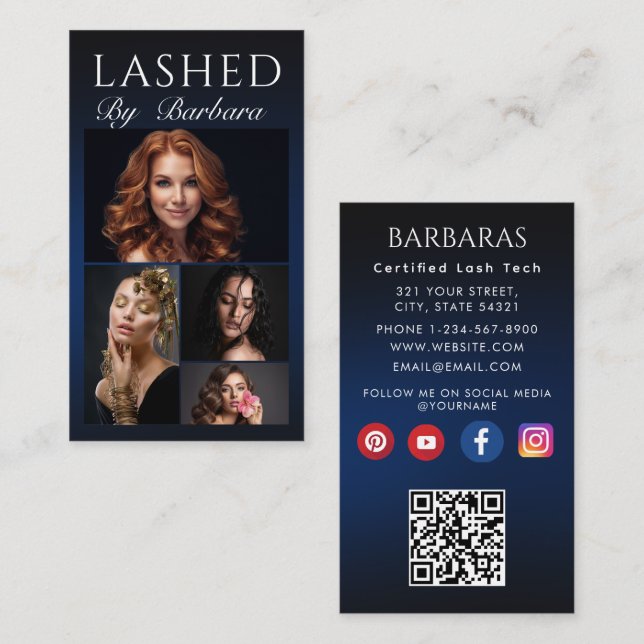 Tarjeta De Visita Lazas maquillaje artista negro moderno código qr f (Anverso / Reverso)