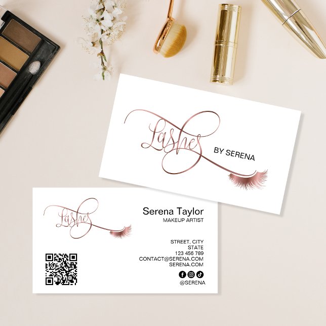 Tarjeta De Visita Lazas maquillaje Chica Lash Extensión QR Belleza d (Subido por el creador)