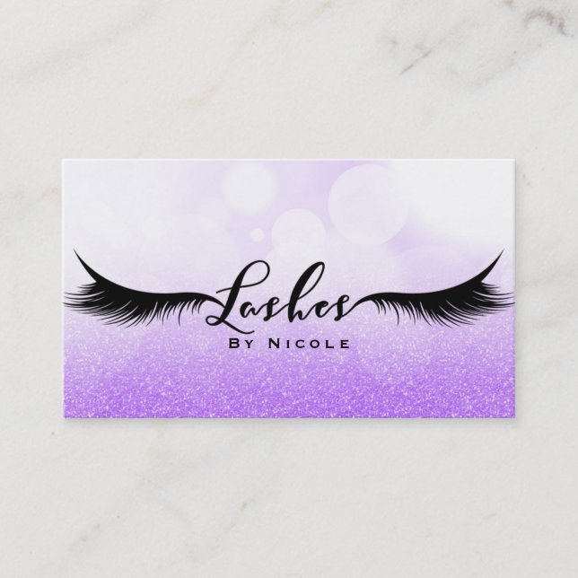 Tarjeta De Visita Lazas Morado Esparkle Glamour Eyelashes Maquillaje (Anverso)