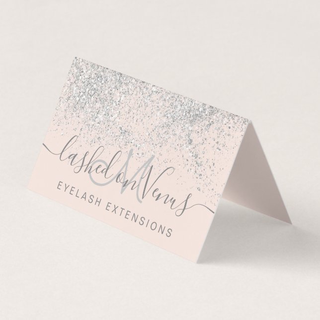 Tarjeta De Visita Lazas vello purpurina plata  ojos pastel después d (Anverso)