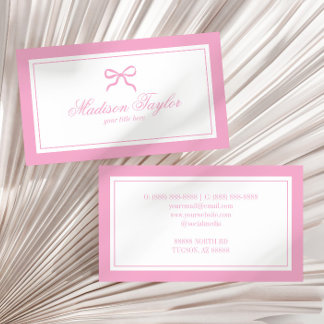 Tarjeta De Visita Lazo blanco rosa vintage personalizado estilo old