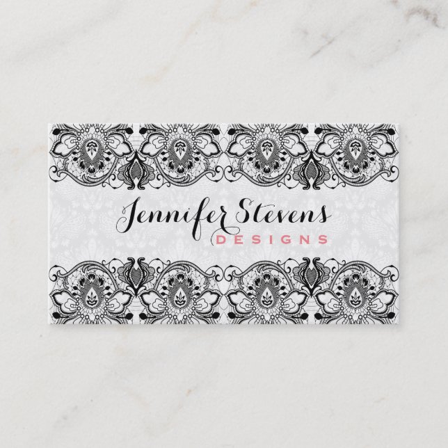 Tarjeta De Visita Lazo de cosecha floral negro y blanco 2 (Anverso)