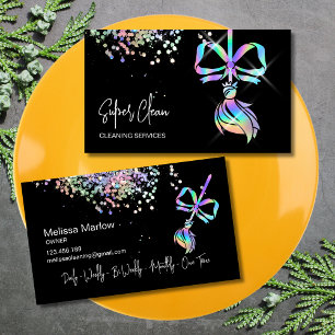 Tarjeta De Visita Lazo de moda doncella limpieza casa brillo holográ