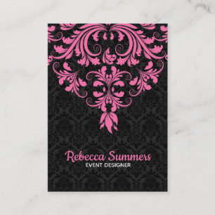 Tarjeta De Visita Lazo Floral Negro Y Rosa