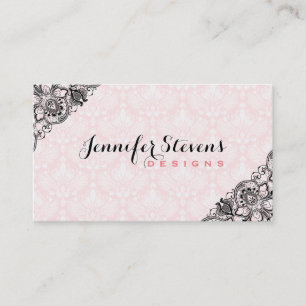 Tarjeta De Visita Lazo Vintado Floral Negro Y Rosa