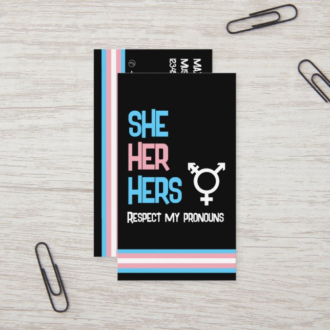 Tarjeta De Visita LBGTQ Pronoun Transgender She Her He (Anverso/Reverso In Situ)