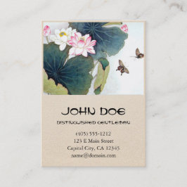 Tarjeta De Visita Leaf de loto chino y arte mariposa de flor rosa