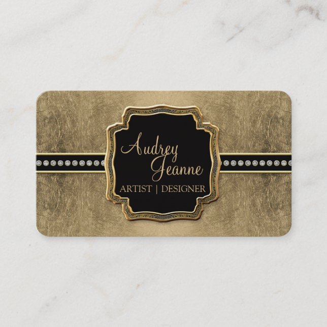 Tarjeta De Visita Leaf Gold Look Fleur de Lis Faux Vintage Jewel (Anverso)