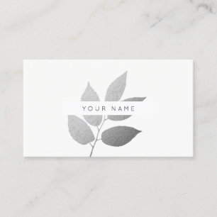Tarjeta De Visita Leaf Laurel Eco Botánico Plata Gris Blanco
