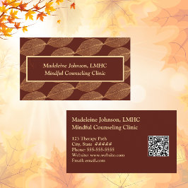Tarjeta De Visita Leaf Pattern Psychologist  Counselor QR Code