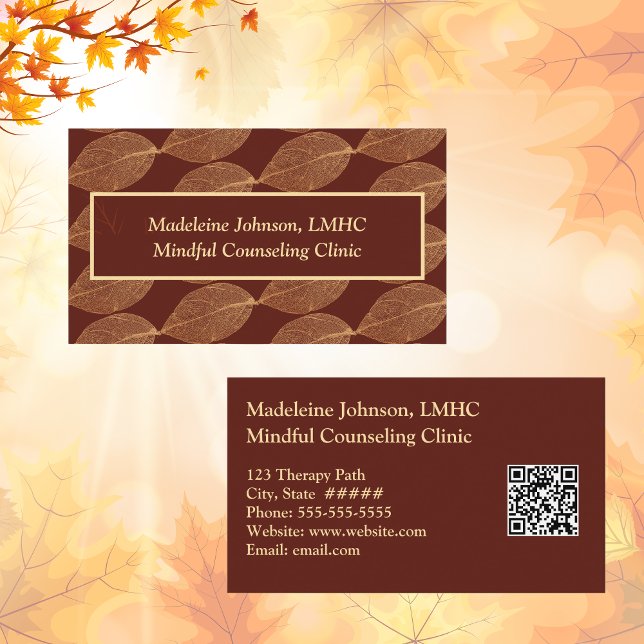 Tarjeta De Visita Leaf Pattern Psychologist  Counselor QR Code (Subido por el creador)
