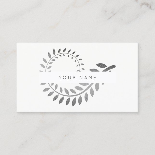 Tarjeta De Visita Leaf Spirale Botánico Plata Gris Blanco (Anverso)