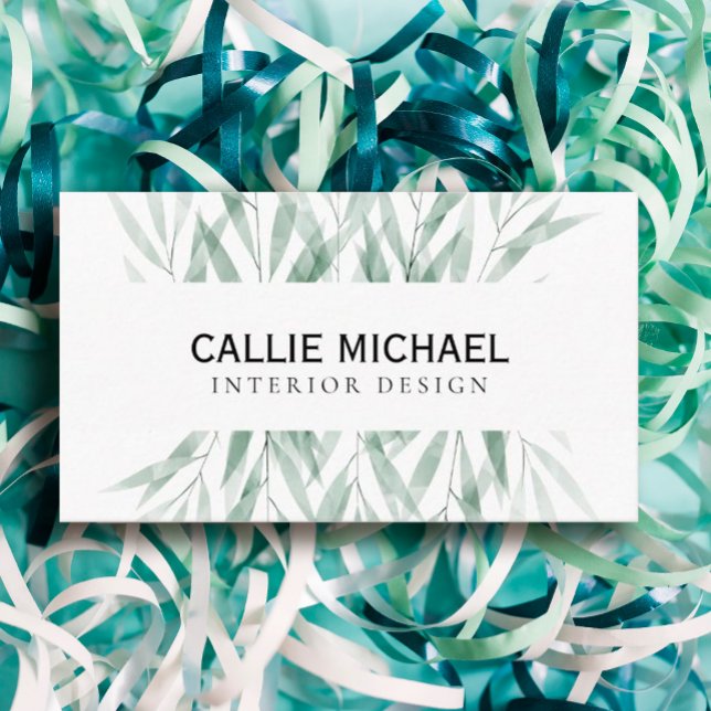 Tarjeta De Visita Leaf verde simple (#sagegreen #greenery #leaf #stylist #gardener #planner #designer #interior #plants)