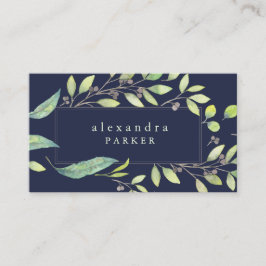 Tarjeta De Visita Leafy Green | Acuarela de moda sobre azul de media