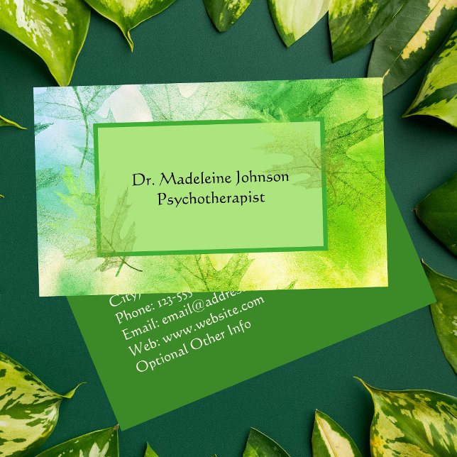 Tarjeta De Visita Leafy Psicoterapeuta Consejero Naturaleza azul ver (Subido por el creador)