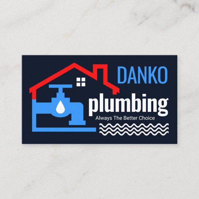 Tarjeta De Visita Leaking Blue Faucet Under Building (Anverso)