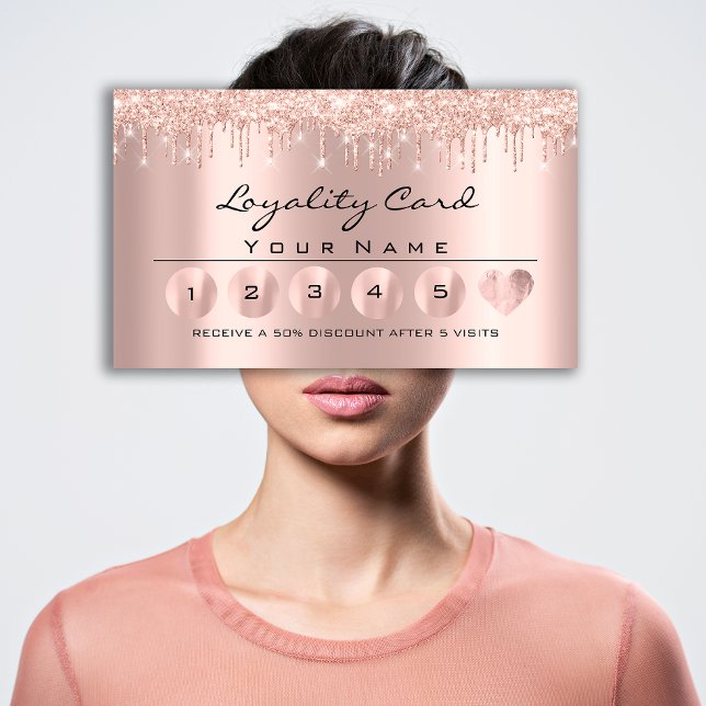 Tarjeta De Visita Lealtad 6 Esteticista MAKEUP Rosa Dris Lash cardía (Loyaliy 6 Esthetician MAKEUP Rose Drips Heart Lash Business Card)