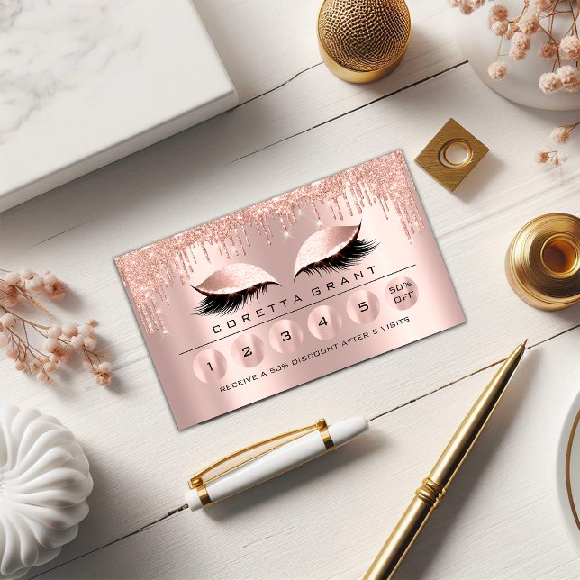 Tarjeta De Visita Lealtad 6 Makeup Esteticista Eyelash Rosas Dris (Loyalty 6 Makeup Esthetician Eyelash Rose Drips Business Card)