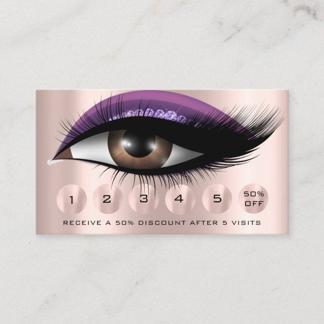 Tarjeta De Visita Lealtad 6 Maquillaje Maquillaje Eyelash Drin Púrpu (Anverso)