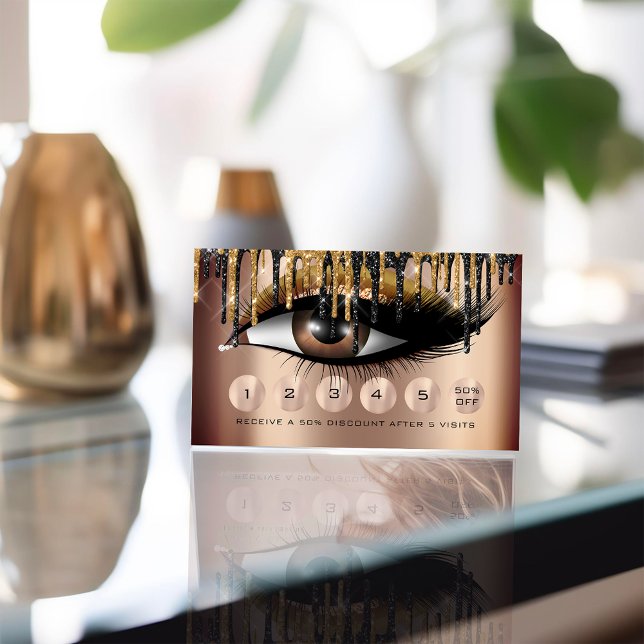 Tarjeta De Visita Lealtad 6 Maquillaje Maquillaje Eyelash Oro Perfor (Loyalty 6 Makeup Makeup Eyelash Gold Skinny Drips Business Card)