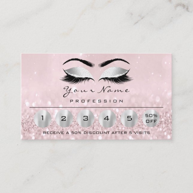 Tarjeta De Visita Lealtad 6 Maquillaje Ojos Ojos Gritos Rosa Gris (Anverso)