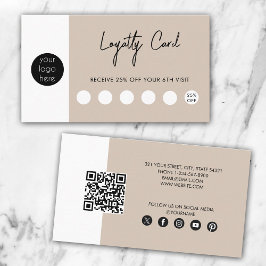 Tarjeta De Visita Lealtad al código QR del logotipo comercial Beige