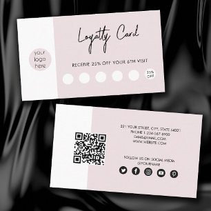 Tarjeta De Visita Lealtad al código QR del logotipo de negocios rosa