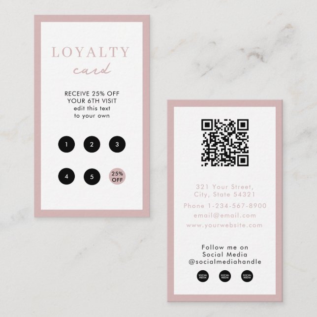 Tarjeta De Visita Lealtad al código QR simple de Bush Pink Business (Anverso / Reverso)