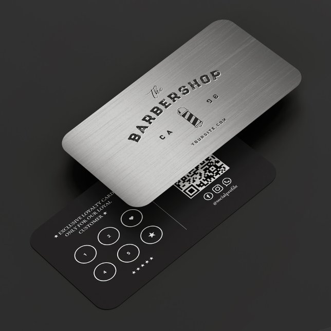 Tarjeta De Visita Lealtad de Barbershop Black Barber Silver moderna (Modern Barber Silver Black Barbershop Loyalty Business Card
)