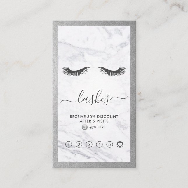 Tarjeta De Visita Lealtad de belleza de plata y mármol (Anverso)