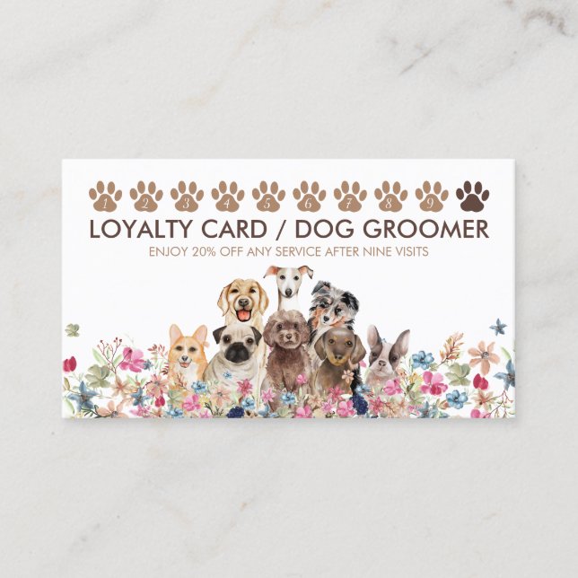 Tarjeta De Visita Lealtad de Dog Walker Cute (Anverso)