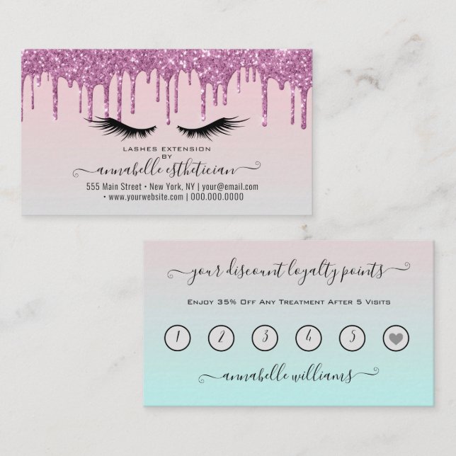 Tarjeta De Visita Lealtad de extensión de Eyelash Rosa purpurina (Anverso / Reverso)