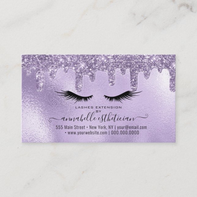 Tarjeta De Visita Lealtad de la extensión de la Eyelash púrpura del  (Anverso)