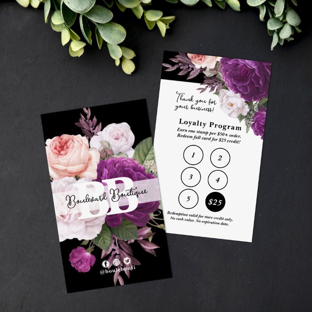 Tarjeta De Visita Lealtad de servicio floral blanco y negro 5 estamp (Subido por el creador)