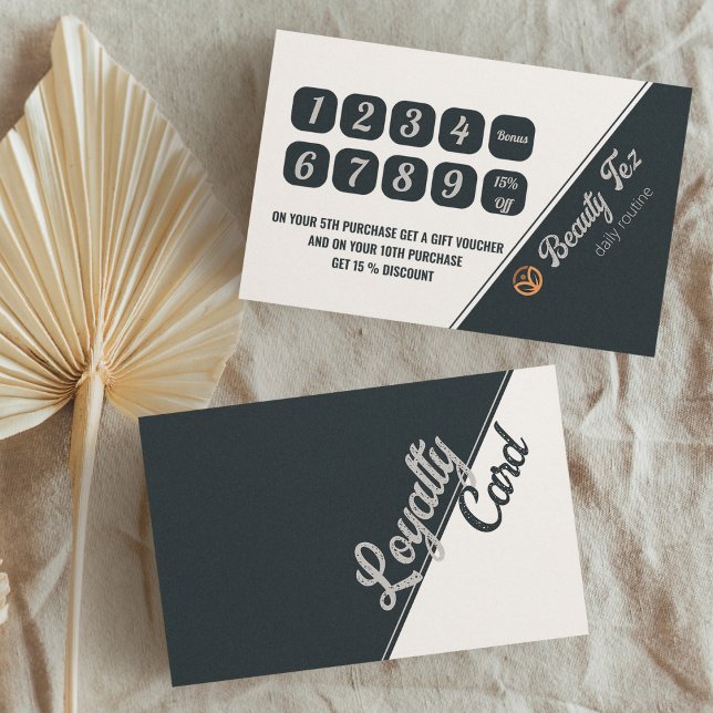 Tarjeta De Visita Lealtad del guión gris gris blanco negro (Black White Gray Grey Script Loyalty Business Card)